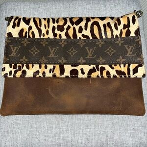 Repurposed LV authentic Bag Fur Leopard Leather Purse Crossbody